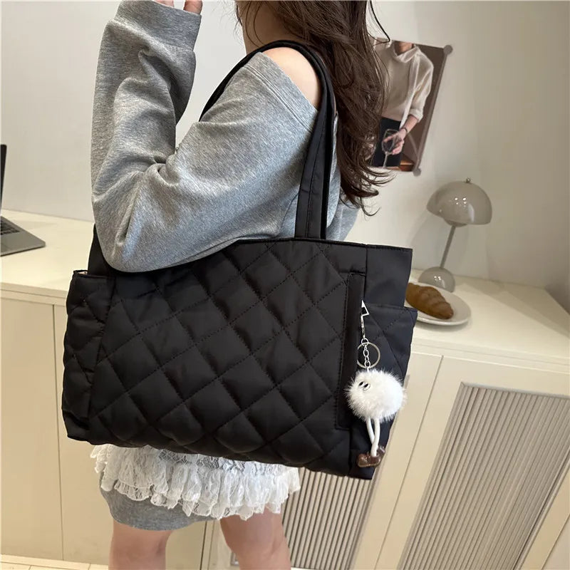 Rectangular Large Capacity Single Shoulder Bag for Commuting To Work Tote Bag in Korean Style Casual Handle Bag