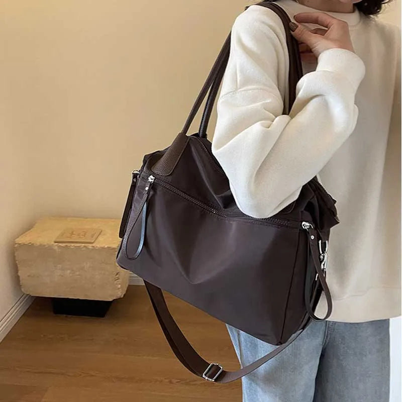 Vintage Nylon Women Shoulder Bag Large Capacity Waterproof Shoulder Bag Daily Commuting Handbag Travel Totes Bags Female Purses